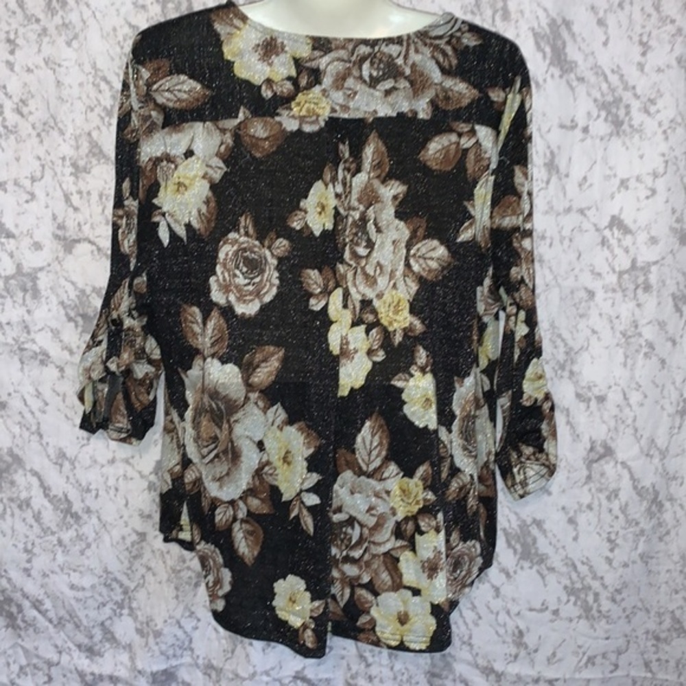 REBECCA MALONE ZIP FRONT V NECK SWEATER BLACK AND BRONZE SIZE XL - Picture 2 of 8